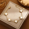 FABLLERY anti tarnish adjustable clover bracelet with ivory pearl stone accents