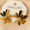 FABLLERY Anti-Tarnish Floral Gold Finish Stud Earrings with Crystal Center