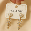 FABLLERY Anti-Tarnish Pearl Drop Earrings with Zircon Leaf Design | Elegant Gold Finish