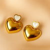 FABLLERY Anti-Tarnish Gold Heart Earrings with White Ivory Pearl