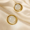 FABLLERY Elegant Anti-Tarnish Gold-Finish Stud Earrings with Ivory Stone