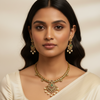 FABLLERY South Indian Gold Finish Pearl Choker Set With Earrings