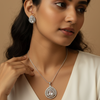 FABLLERY American Diamond Pendant With Studd Jewellery Set