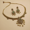 FABLLERY South Indian Gold Finish Pearl Choker Set With Earrings