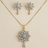 FABLLERY American Diamond 3d Flowral Pendant With Studd Jewellery Set