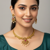 FABLLERY-Anti-Tarnish Traditional Gold Plated Necklace Set with Pearl Drops & Ruby Stone