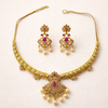 FABLLERY-Anti-Tarnish Traditional Gold Plated Necklace Set with Pearl Drops & Ruby Stone
