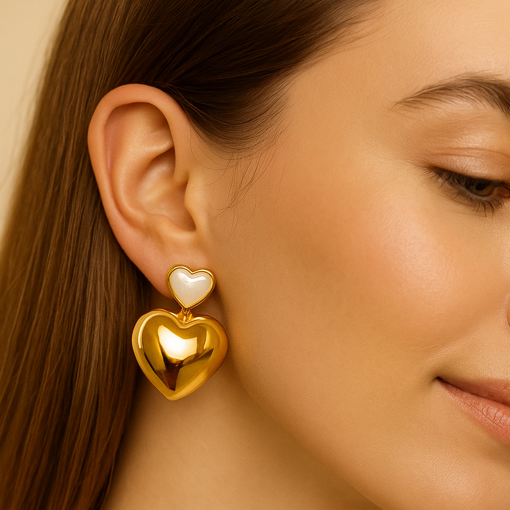 FABLLERY Anti-Tarnish gold plated heart shap earring