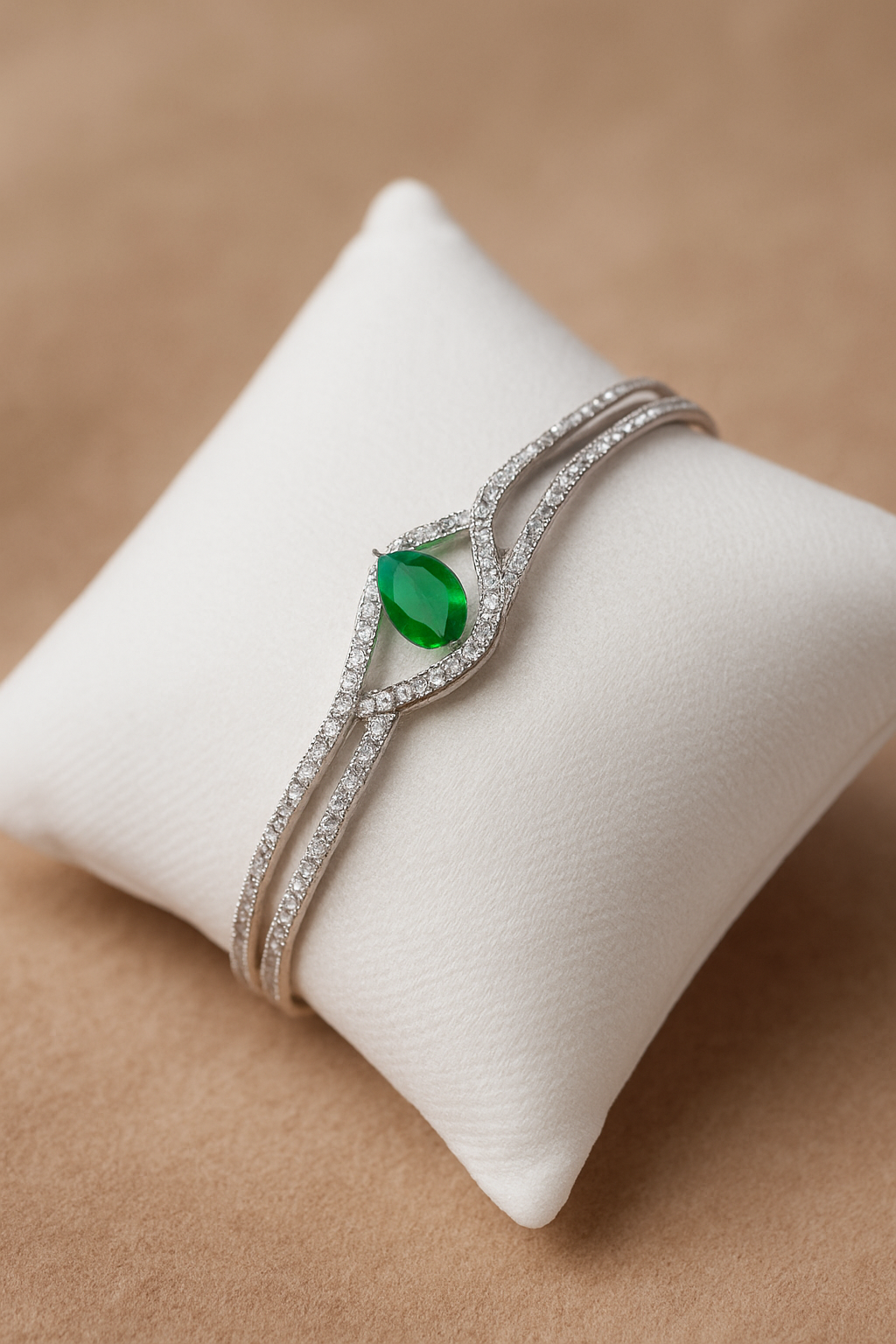 FABLLERY Anti-Tarnish Baguette Green Stone Chain Bracelet