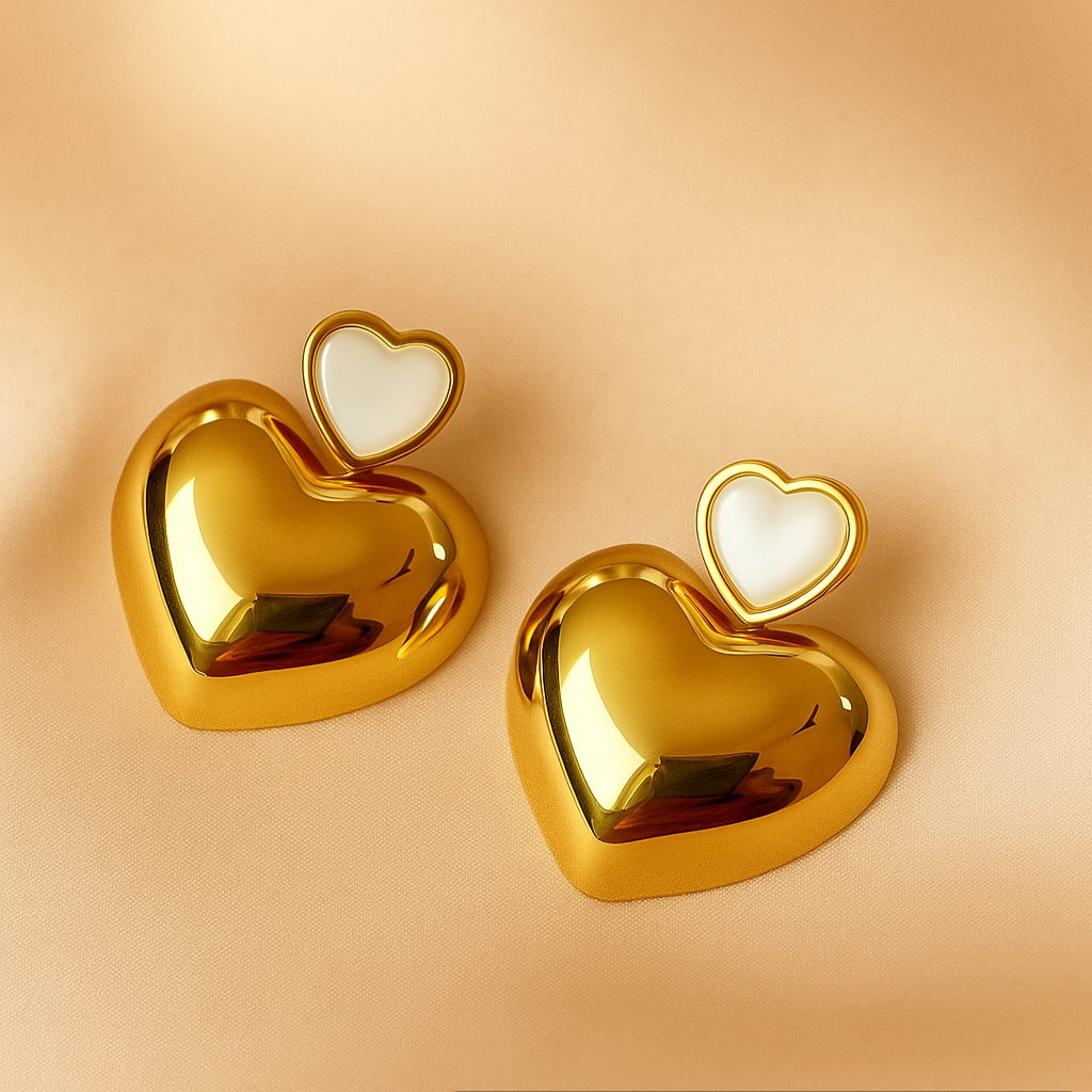 FABLLERY Anti-Tarnish gold plated heart shap earring